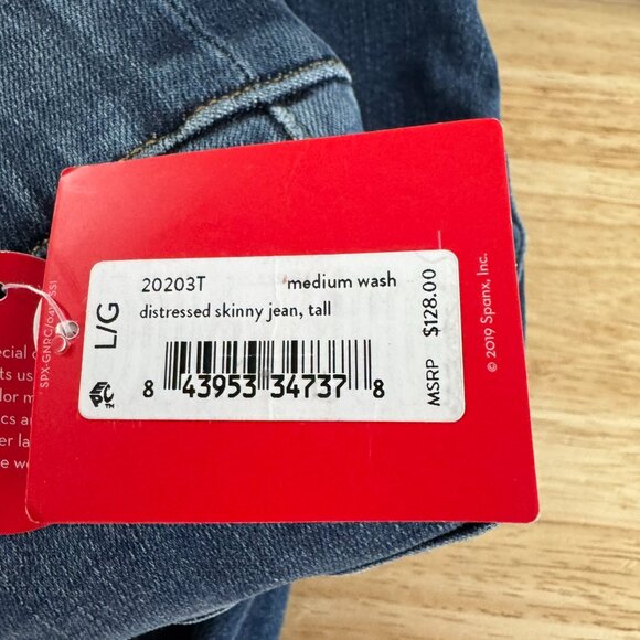 Spanx Distressed Skinny Jeans Large Tall Blue Cotton Blend Stretch NWT PT-2664 - Picture 10 of 15